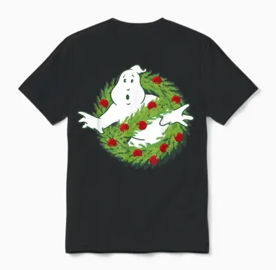 Ghostbusters Classic Logo Christmas Wreath Graphic Unisex T-Shirt - Black