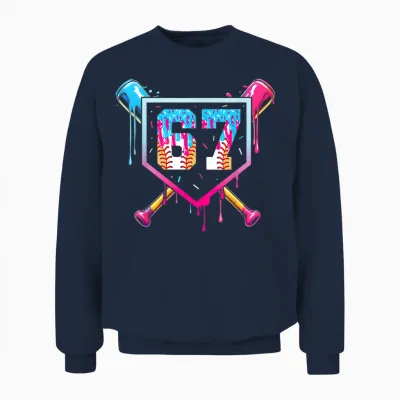Baseball Ice Cream Drip Number 67 Player 67th Birthday Unisex Sweatshirt - Navy