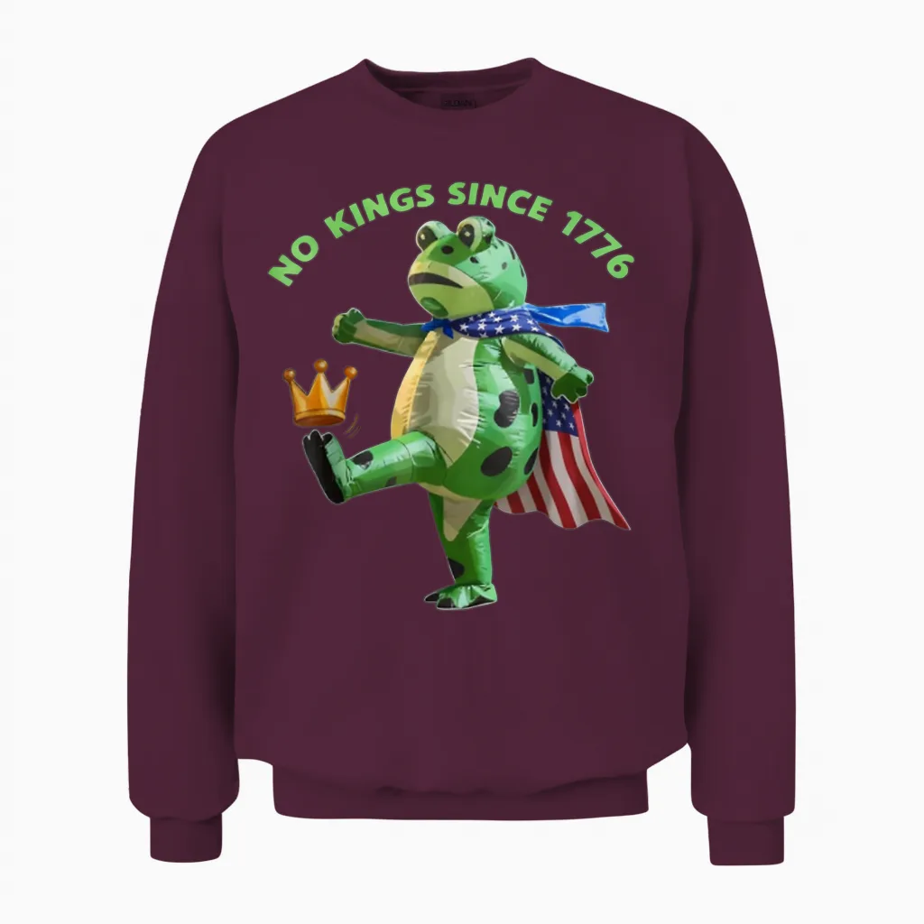 No Kings Since 1776 Portland Frog Kicking Crown Unisex Sweatshirt in Maroon