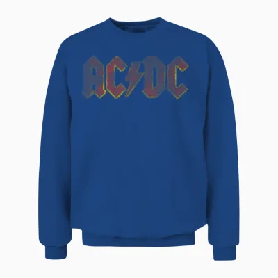 Official Ac/dc Distressed Red Logo Band Vintage Roll Unisex Sweatshirt - Royal