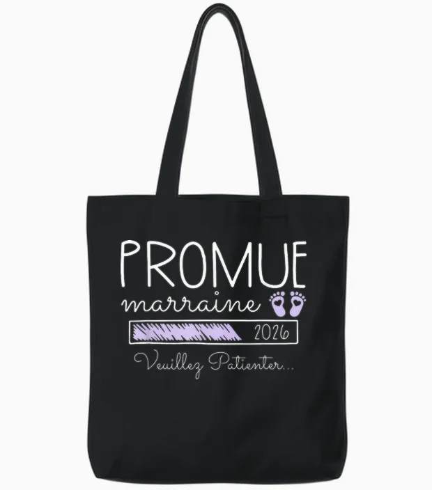 Promoted Godmother 2026 - Birth Announcement 1st Child Surprise Tote Bags in Black