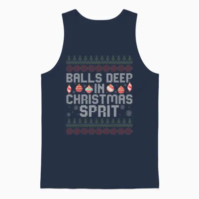 Balls Deep in the Christmas Spirit Matching Couples Ugly Unisex Tank Top - Navy