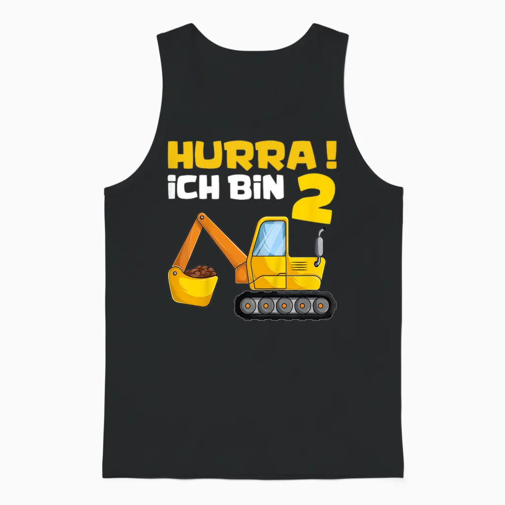 Hurra Ich Bin 2. Geburtstag Jungen Shirts, Zwei Jahre Bagger Unisex Tank Top in Black