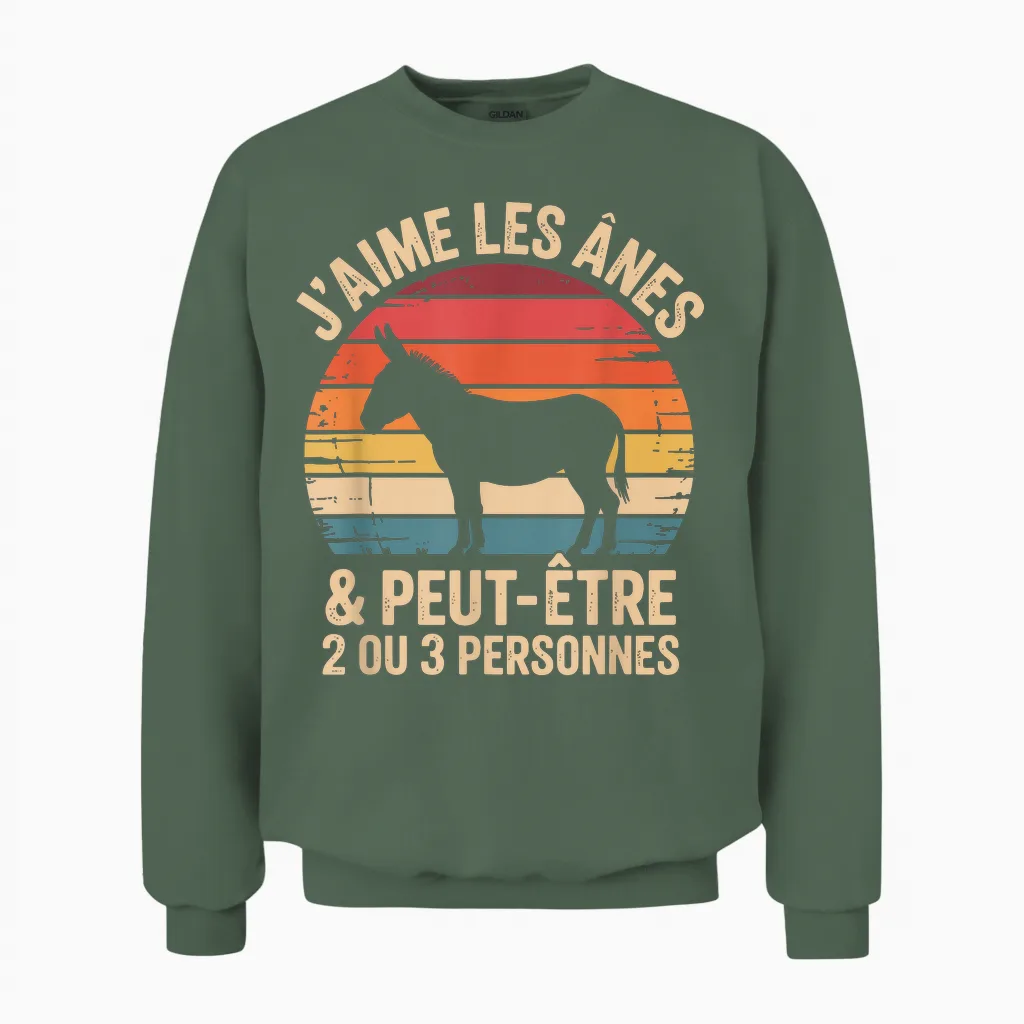 Idea T-Shirt Cute Donkey Boy Girl Woman I Love Donkeys Unisex Sweatshirt in Military Green