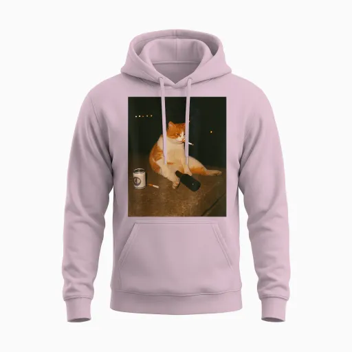 Funny Cigarette Kitten Smoking Stupid Cat Meme Brainrot Unisex Hoodie - Light Pink