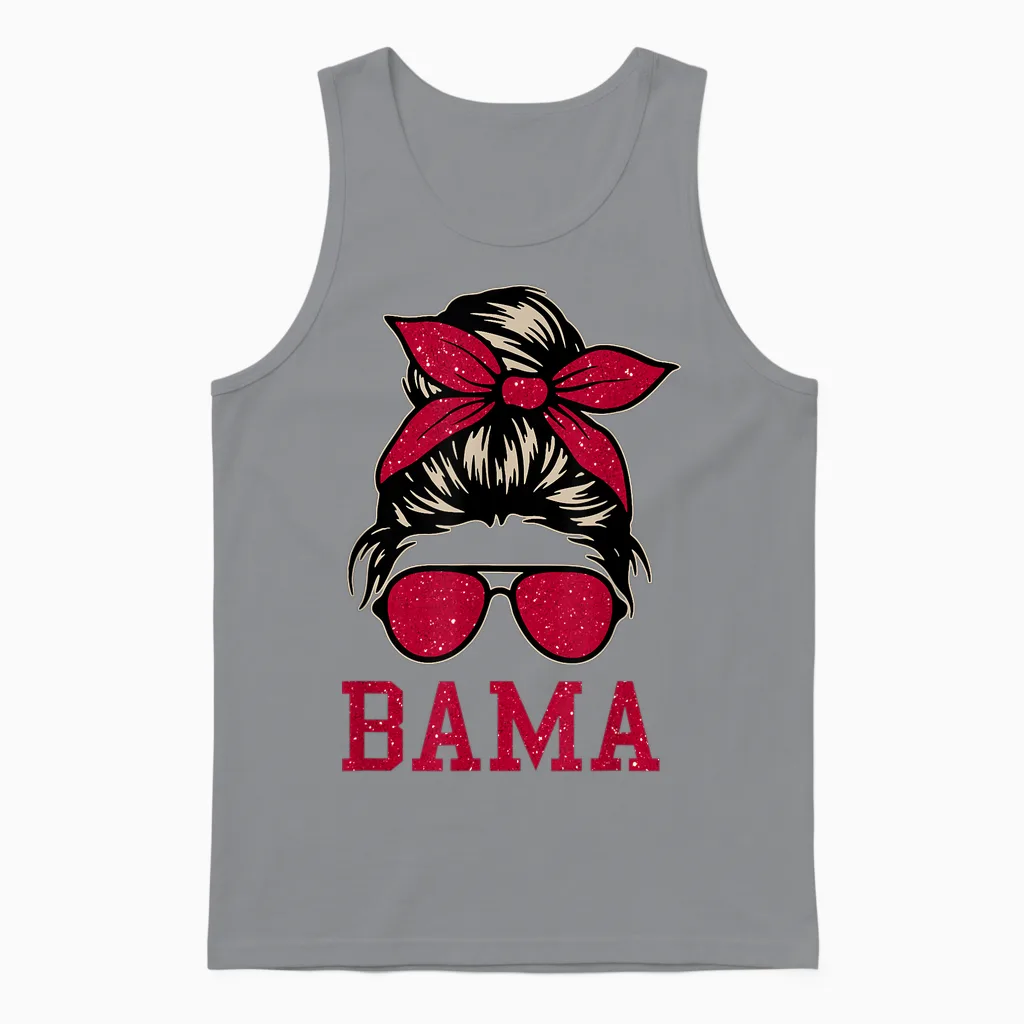 Bama Women Girl Mom Messy Bun Hair. Unisex Tank Top in Sport Grey