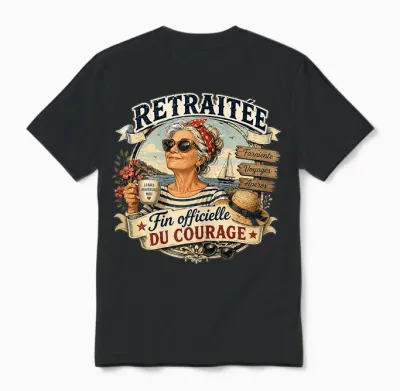 Cadeau Départ Retraite Femme Humour Original Fin Courage Unisex T-Shirt - Black