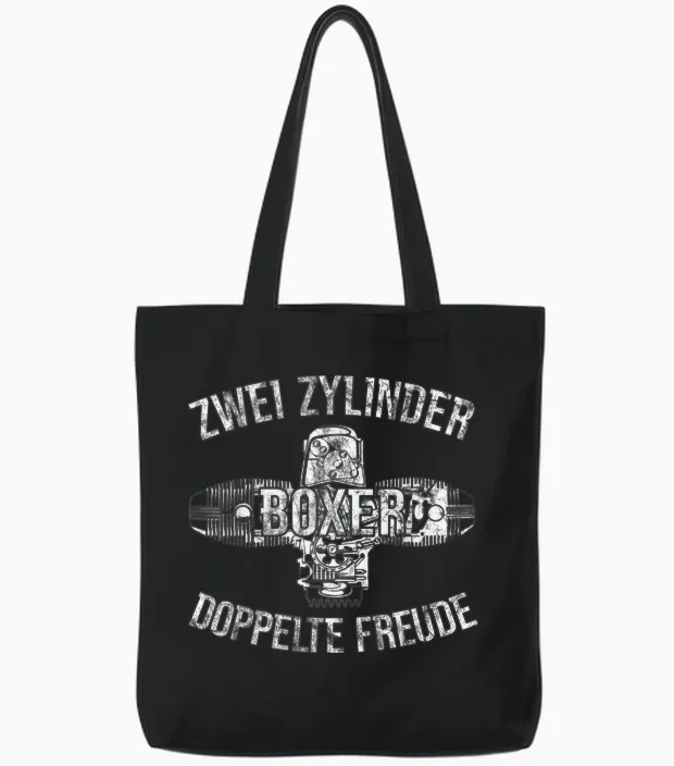 Boxer Two Cylinder Double Joy Biker Two-Cylinder T-Shirt, Black Tote Bags in Black