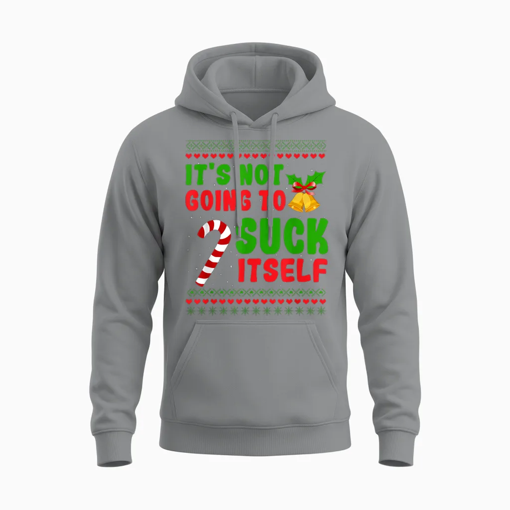 Dirty Santa Christmas Gifts for Adult It's Not Going to Suck Itself Candy Cane Unisex Hoodie in Sport Grey