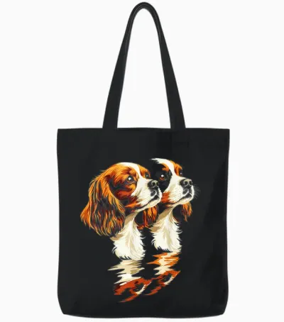 Dog Illustration Cavalier King Charles Spaniel T-Shirt, Black, S Tote Bags - Black