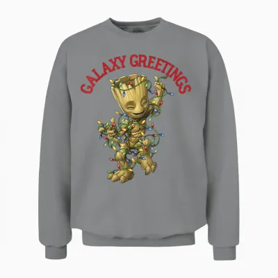 Marvel Christmas Groot Galaxy Greetings Short Sleeve Unisex Sweatshirt - Sport Grey
