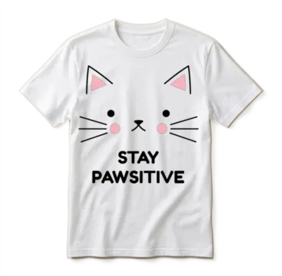 Stay Pawsitive Positive Message Cat Unisex T-Shirt - White