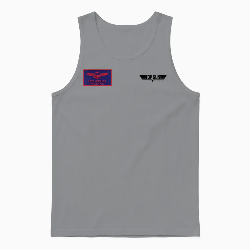 Top Gun Pete Mitchell Maverick T-Shirt Chest Badge, Grey, S Unisex Tank Top in Sport Grey