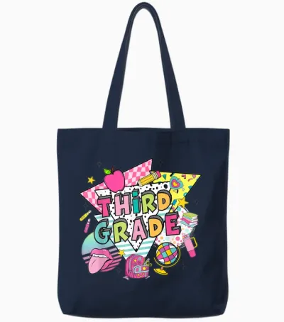 Hello Third Grade Shirt - Girls 3rd Grade Outfit, 3rd Grade Tote Bags - Navy