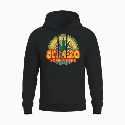 4:20 Somewhere 420 Weed Cannabis Marijuana Stoner Gift Unisex Hoodie - Black