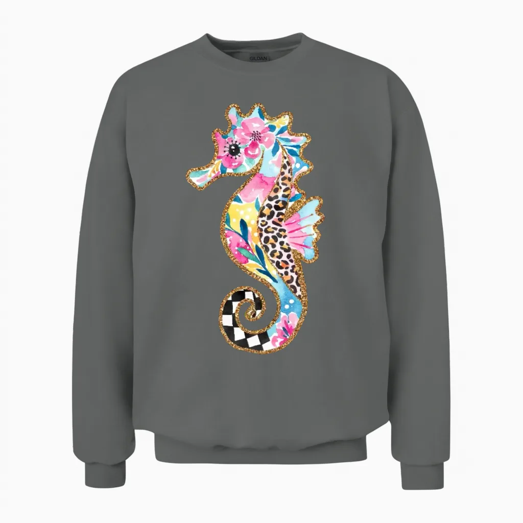 Retro Summer Seahorse - & Beach Unisex Sweatshirt in Graphite Heather