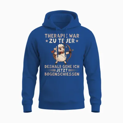 Therapie War Zu Teuer Funny Archery Sheep T-Shirt, Black, S Unisex Hoodie - Royal