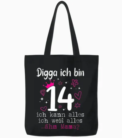 14th Birthday Girl Digga I Am 14 Years Teenager Tote Bags - Black
