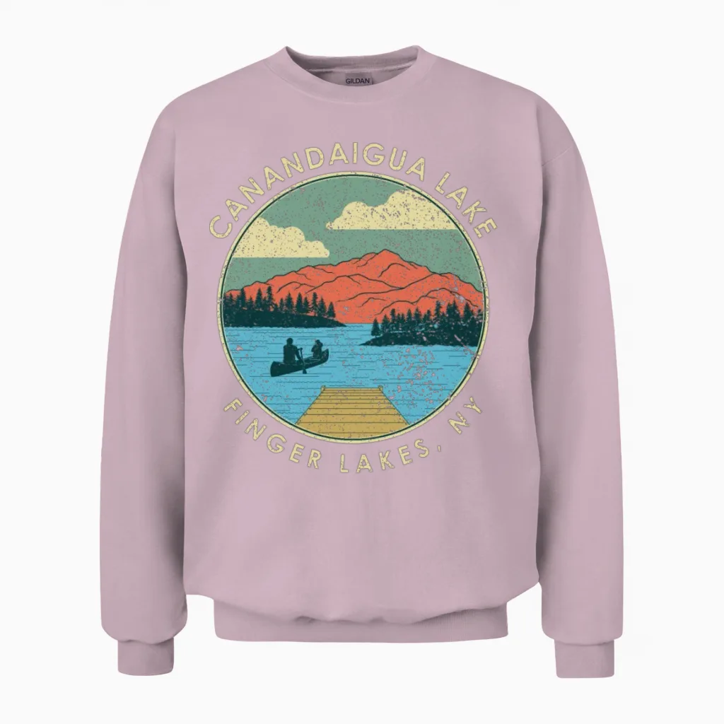 Finger Lakes Ny New York Canandaigua Lake Print Unisex Sweatshirt in Light Pink