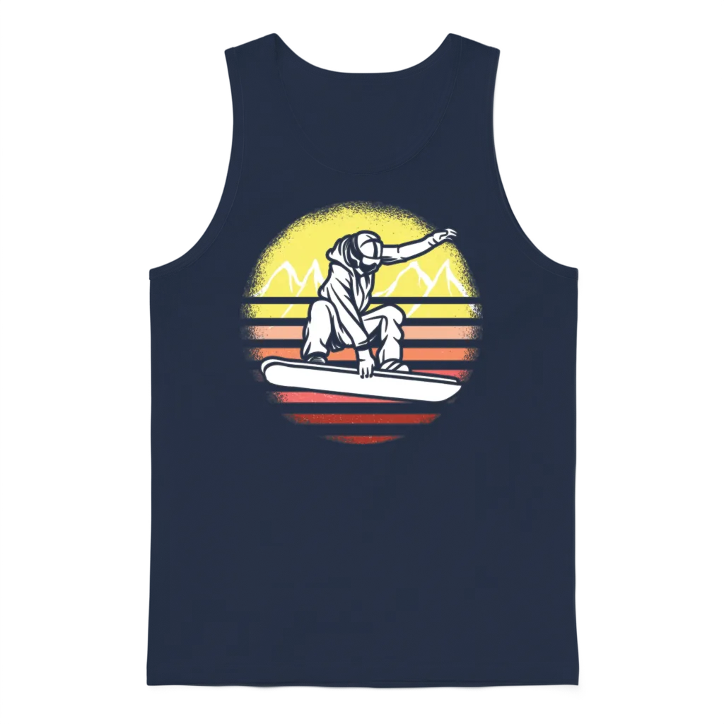 Snowboarding Retro Sunset Snowboarder Unisex Tank Top - Navy