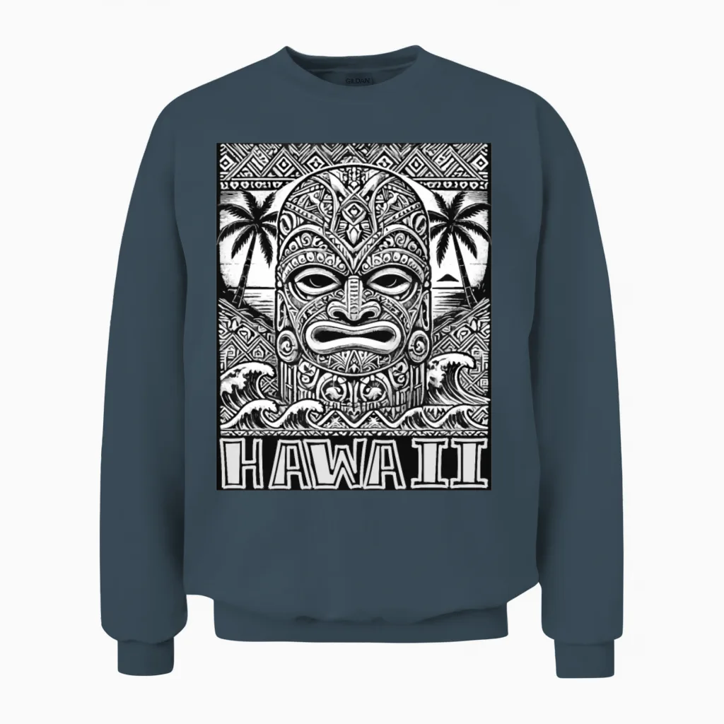 Hawaiian Tiki Mask Tribal Art Island Tribal Vibes Unisex Sweatshirt in Dark Heather