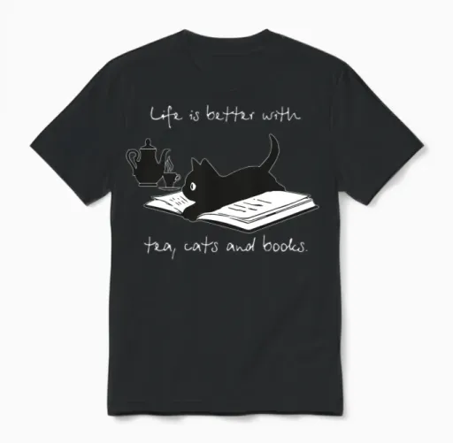 Life Is Better with Tea, Cats and Books Unisex T-Shirt in Black
