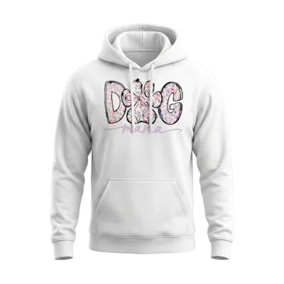 Floral Dog Mama – Cute Pastel Flowers & Bow Unisex Hoodie - White