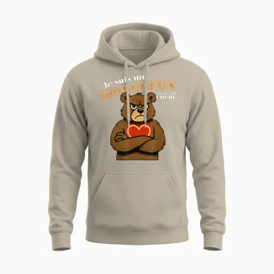 Grumpy Man Big Heart Funny Gift Dad Railer Bear Unisex Hoodie - Sand
