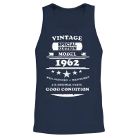 Vintage Retro White 1962 Unisex Tank Top - Navy – 2