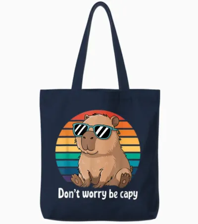 Capybara Dont Worry Be Cappy Boys Girls Funny Retro Capybara T-Shirt, Black Tote Bags - Navy