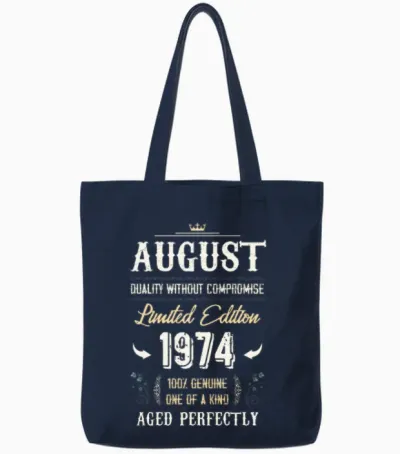 August 1974 Vintage Birthday Present Tote Bags - Navy