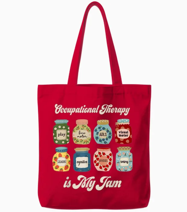 Occupational Therapy Is My Funny Jam Ot Therapist Women Men Tote Bags in Red