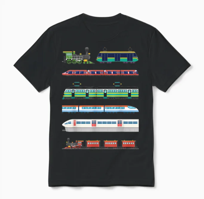 Set of Trains for Boys and Girls Train and Locomotive Lovers T-Shirt, Black Unisex T-Shirt in Black