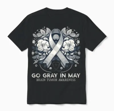 Go Gray in May Brain Cancer & Tumor Awareness Ribbon Grey T-Shirt, Black, S Unisex T-Shirt - Black