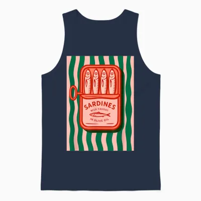 Retro Graphic Summer Fish Tin Sardines for Men Women Unisex Tank Top - Navy