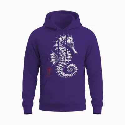 Seepferdchen Japanisches Kanji Ozeantier Kunst Unisex Hoodie - Purple