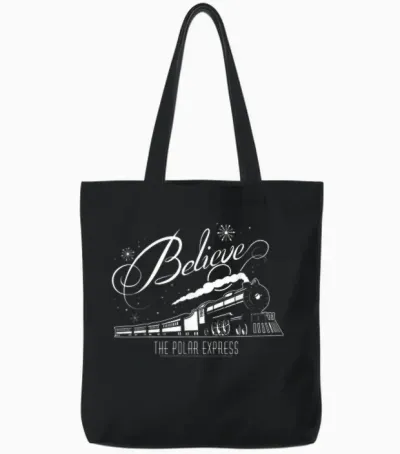 The Polar Express Believe Christmas Train & Snowflake Logo Tote Bags - Black