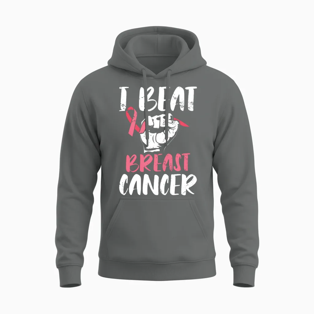 I Beat Breast Cancer Survivor Breast Cancer Unisex Hoodie in Graphite Heather