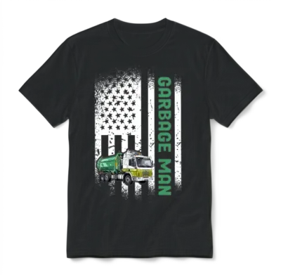 Garbage Man Us Flag Garbage Truck Unisex T-Shirt - Black