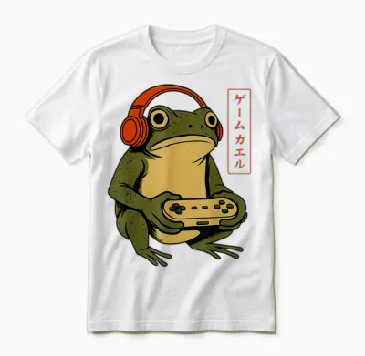 Japanese Gamer Frog Art Men Women Boys Funny Vintage Gaming Unisex T-Shirt - White