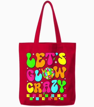 Let's Crazy Retro Birthday Party Glowing 80s 90s Group Team Tote Bags - Red