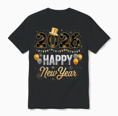 Happy New Year Party 2026 Ballon Family Matching Men Women Unisex T-Shirt - Black