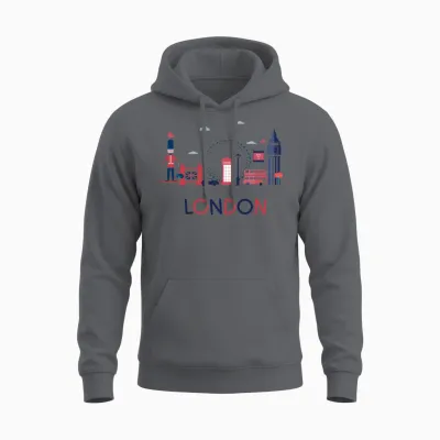 London Skyline Illustration Design Unisex Hoodie - Charcoal