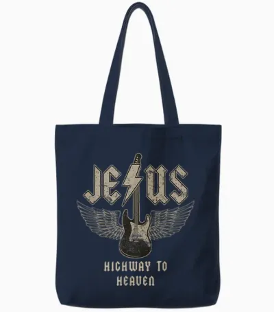 Jesus Rock and Roll Christian Music Worship Bible Verse Tote Bags - Navy