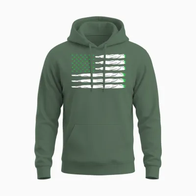 Blunt American Flag Weed Marijuana Cannabis Usa T-Shirt Gift Unisex Hoodie - Military Green