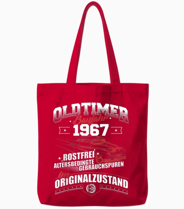 Oldtimer Baujahr 1967 Jahrgang Geburtsjahr Geburtstag Tote Bags in Red