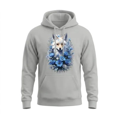 Beautiful Blue Fox Flower Design . Cute Fox Unisex Hoodie - Ash