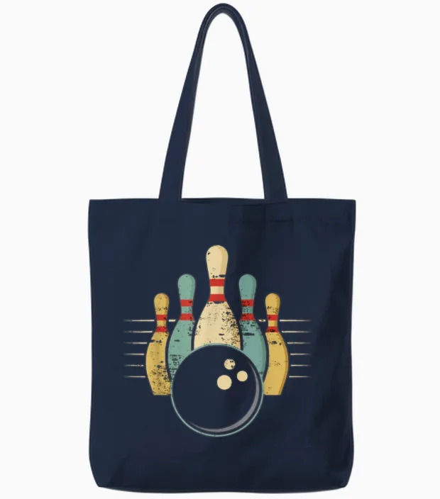 Funny Gift Funny Teen Bowling T-Shirt, Black, S Tote Bags in Navy