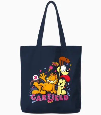 Kids Garfield and Odie Snack Art Retro 90s Tote Bags - Navy