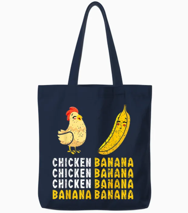 Funny Chicken Banana Dance Meme for Girls, Women, Tote Bags in Navy